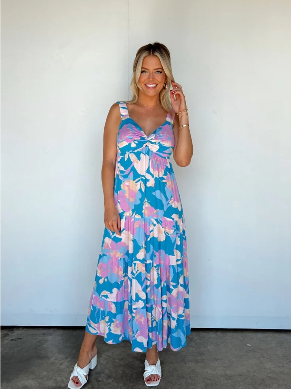 Vestique | Blue & Pink Floral Maxi Dress